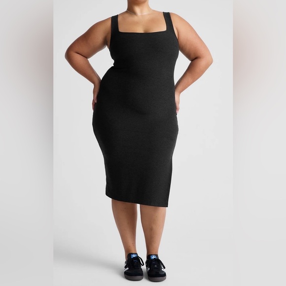 Beyond Yoga Spacedye Icon Midi Dress Black 1X Built-In Bra Athleisure Vacation - Picture 1 of 15